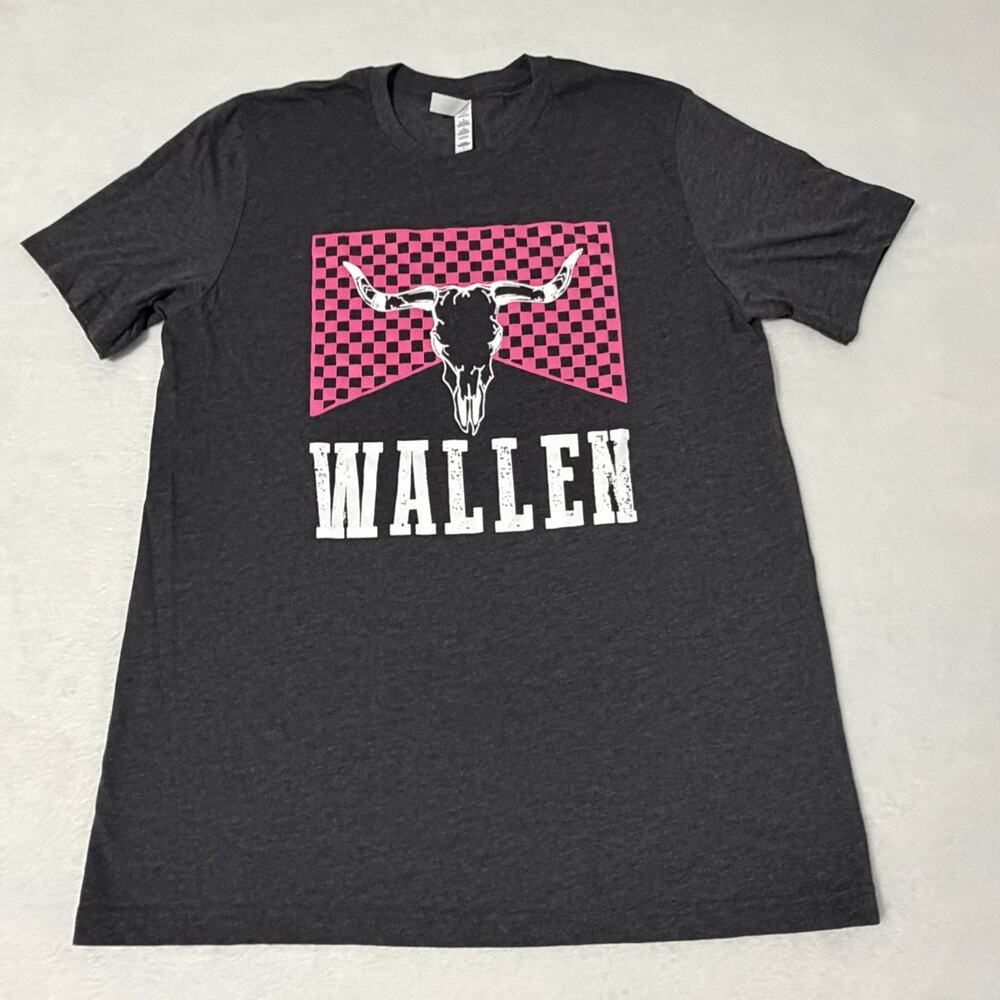 Wallen Country Band Tee Shirt Women’s Gray Pink Bull Horns Size Large